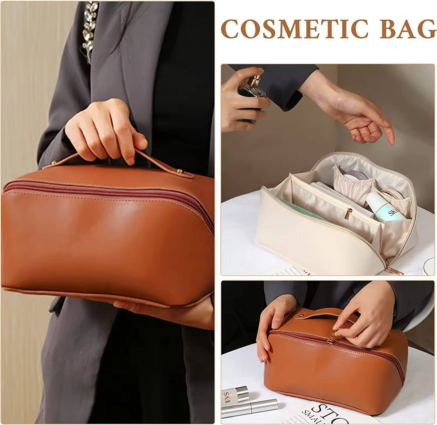 Faux Leather Cosmetic Travel Bag