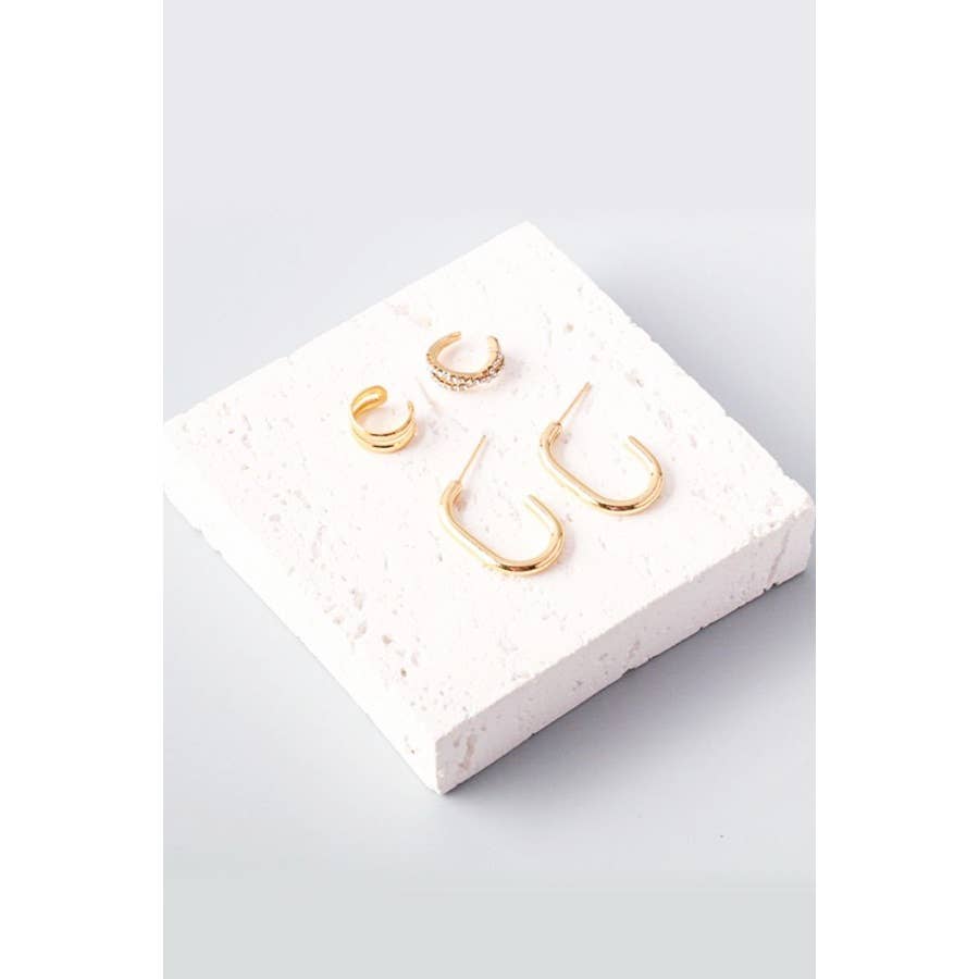Rhinestone Cuff Hook Earring Set