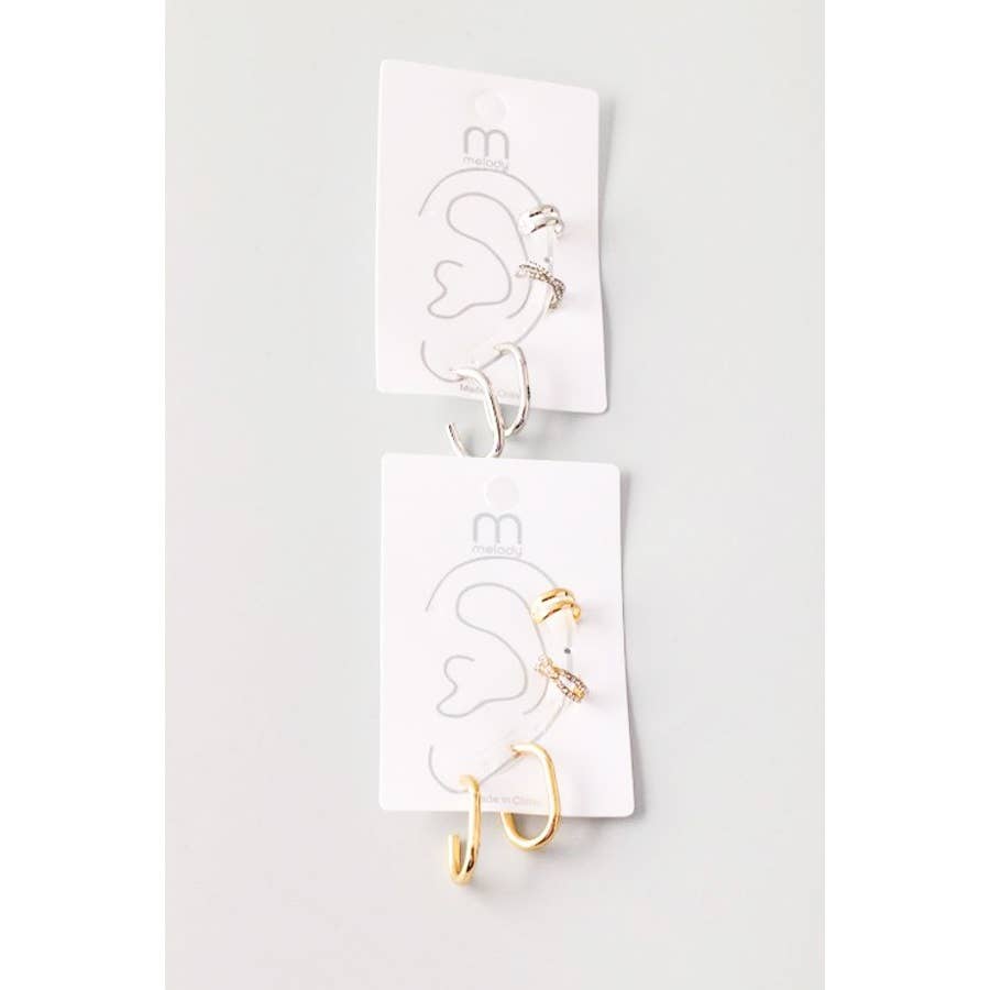 Rhinestone Cuff Hook Earring Set