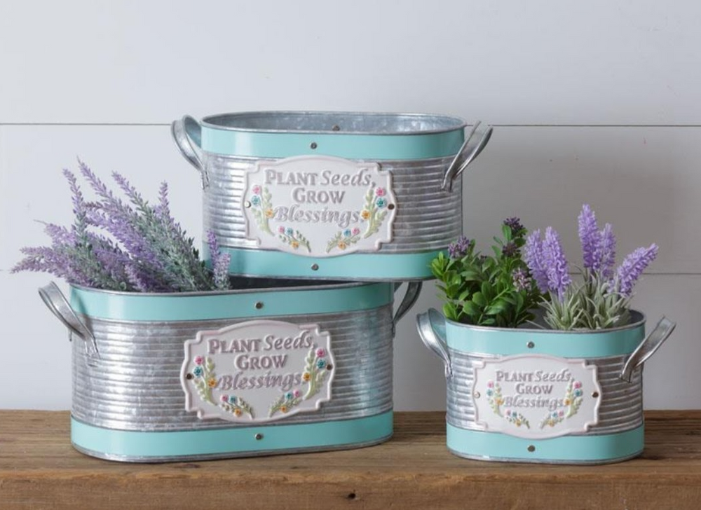 Set of 3 Buckets - "PLANT SEEDS, GROW BLESSINGS"