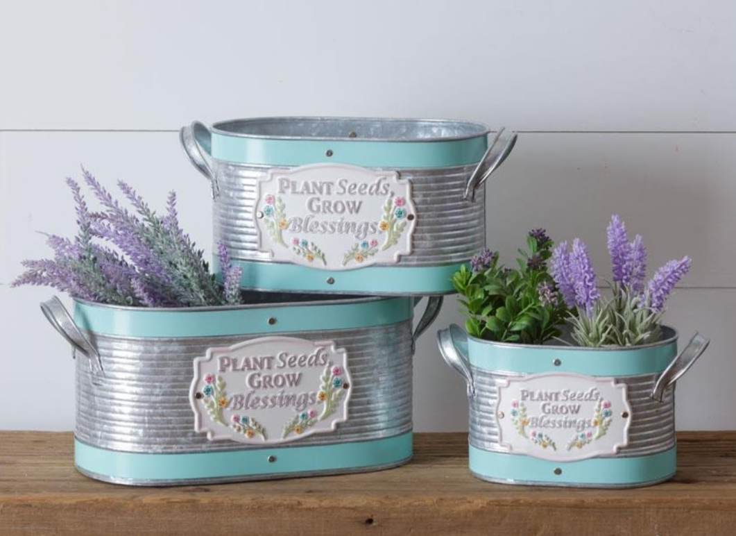 Set of 3 Buckets - "PLANT SEEDS, GROW BLESSINGS"