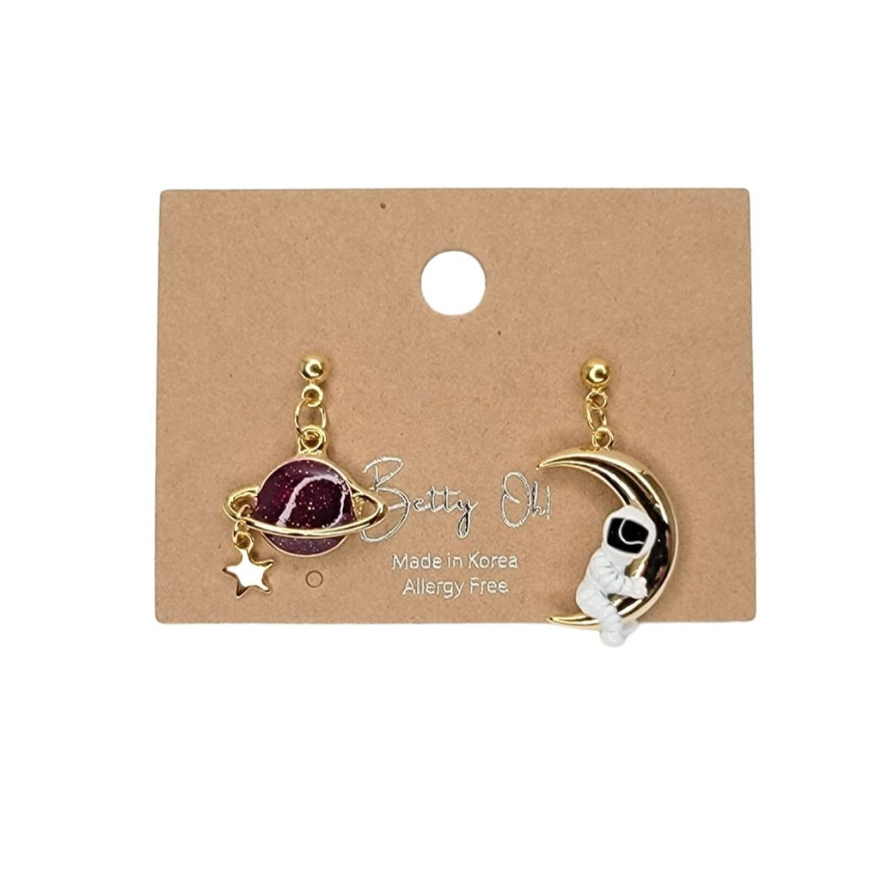 Dangle Astronaut On A Moon Earrings