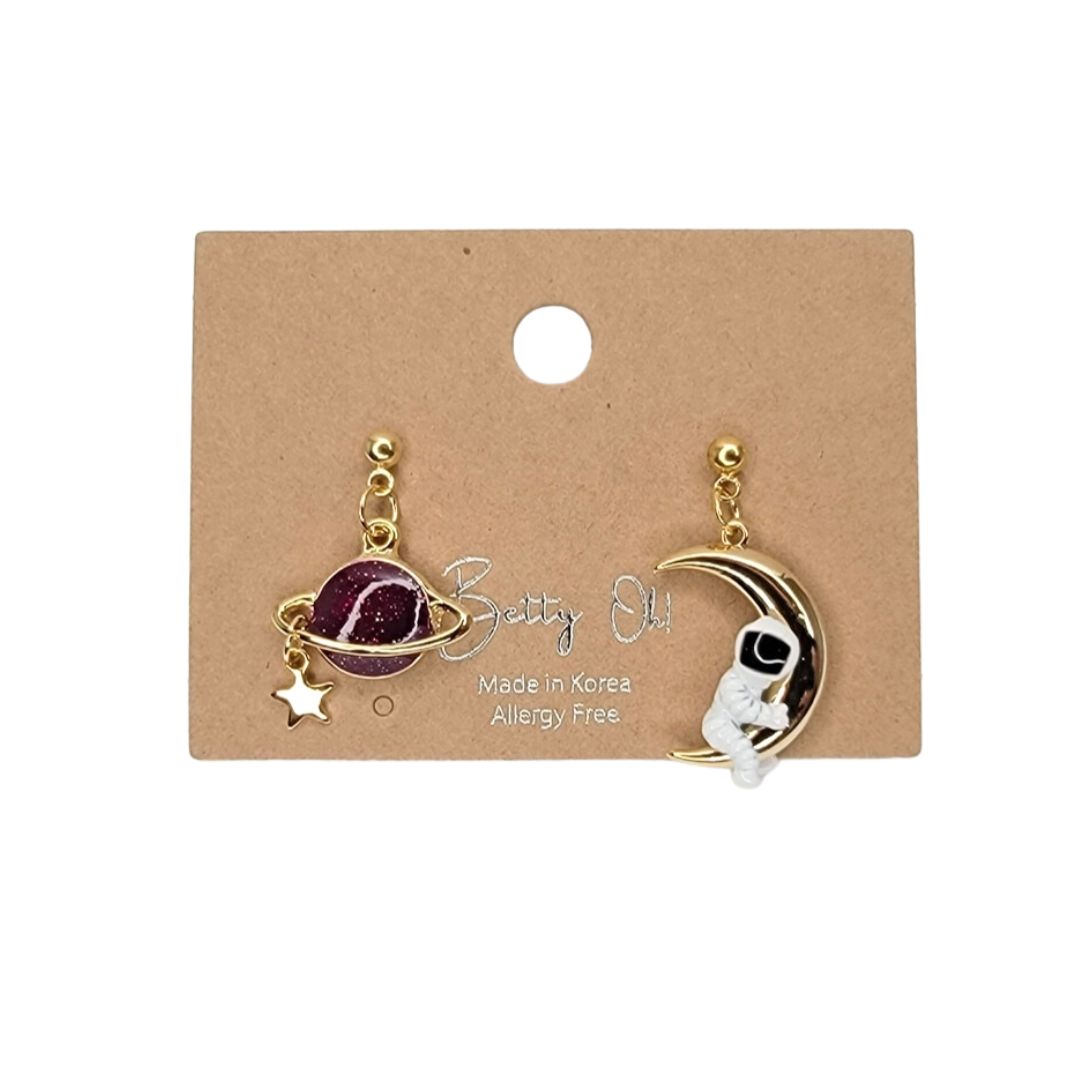 Dangle Astronaut On A Moon Earrings