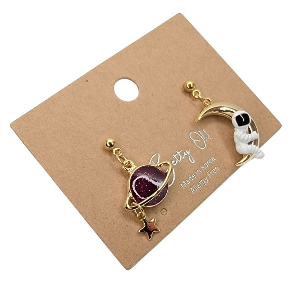 Dangle Astronaut On A Moon Earrings