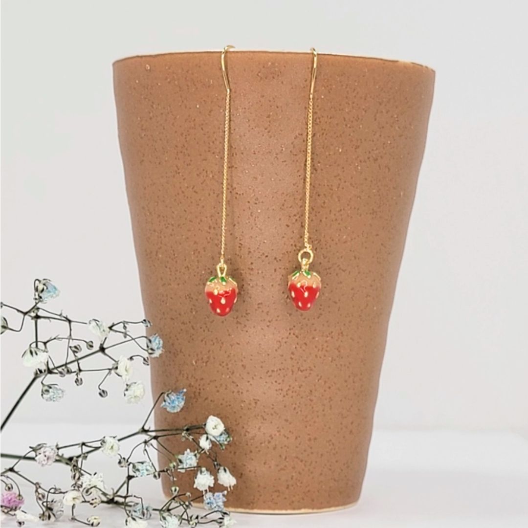 Enamel Painted Dangle Strawberry Earrings