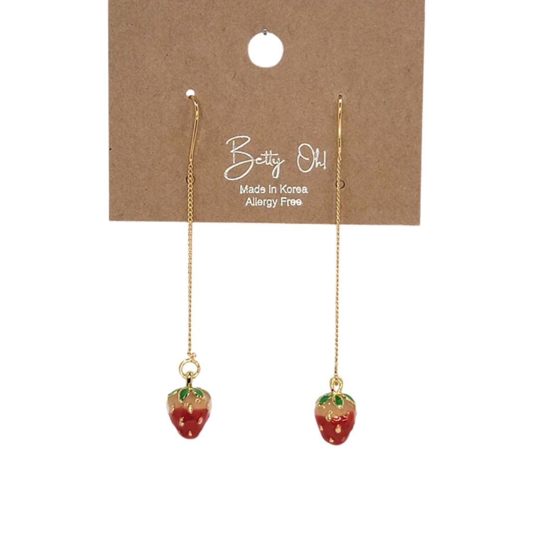 Enamel Painted Dangle Strawberry Earrings