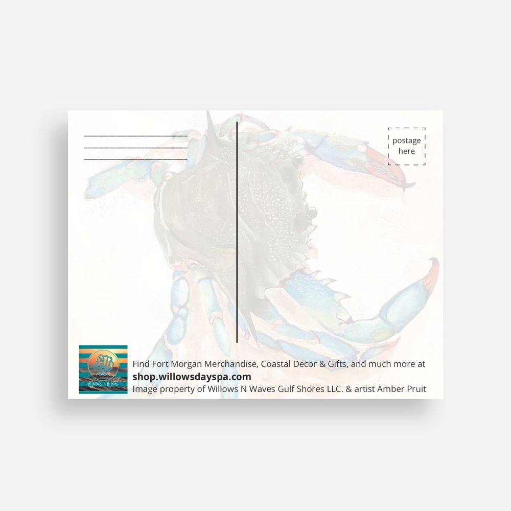 FORT MORGAN BLUE CRAB PREMIUM SOFT TOUCH POSTCARD