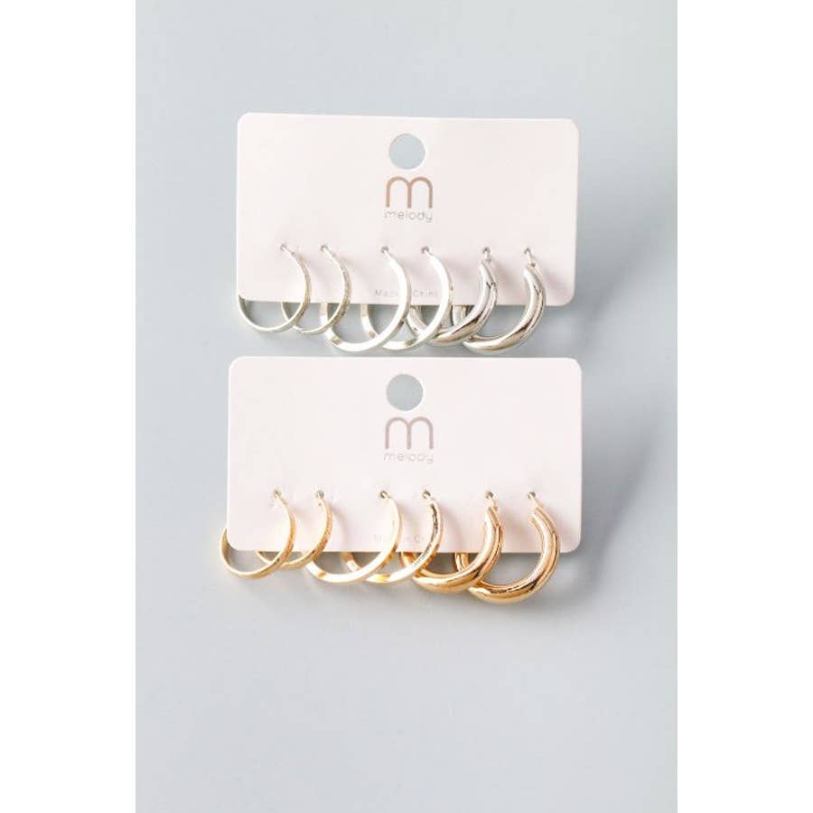 Metal Cuff Hoop Earring Set of 3