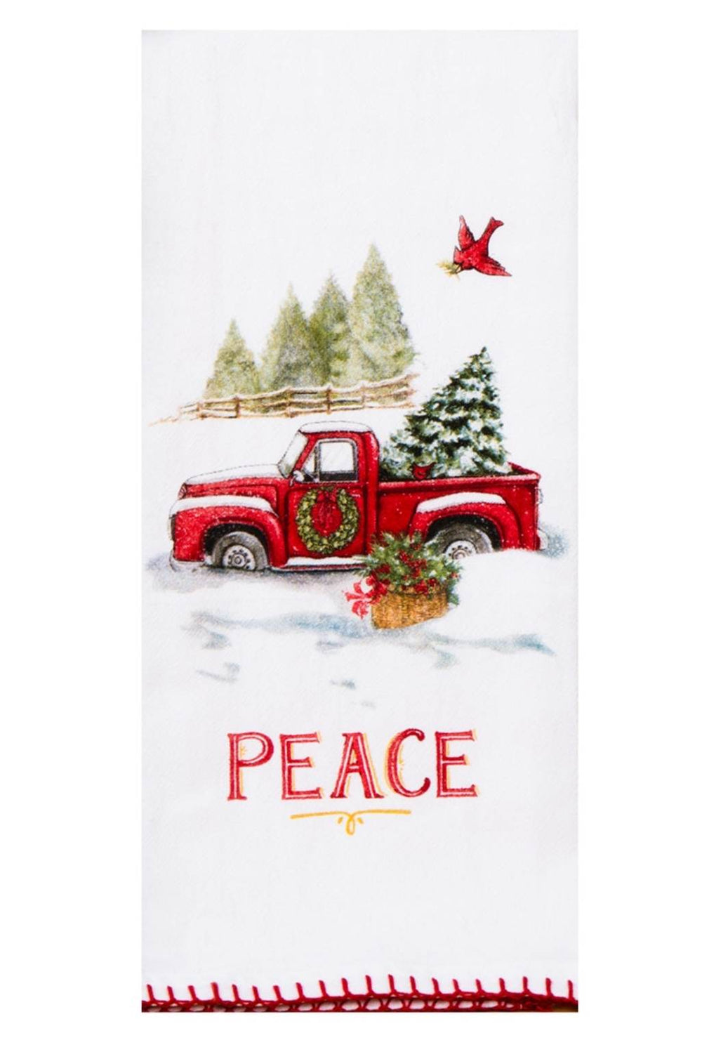 Evergreen Red Truck Winter Flour Sack Towel