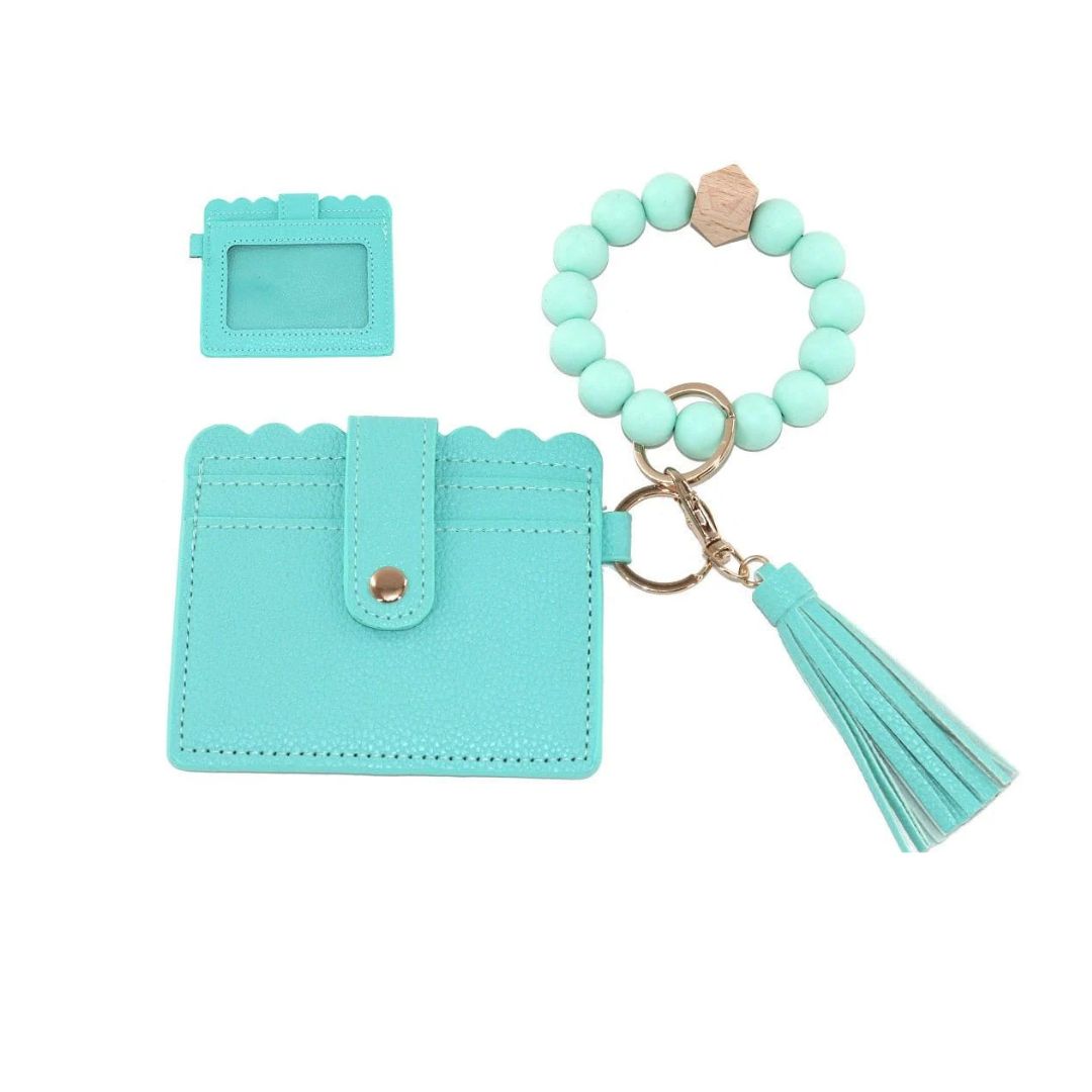 Silicone Beaded Stretch Bracelet Wristlet ID Holder