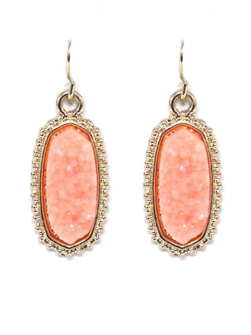 Druzy Stone Oval Hexagon Drop Earrings