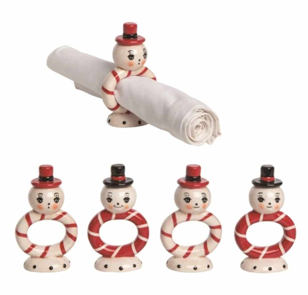 Johanna Parker Ceramic Snowman Napkin Ring Holder set of 4
