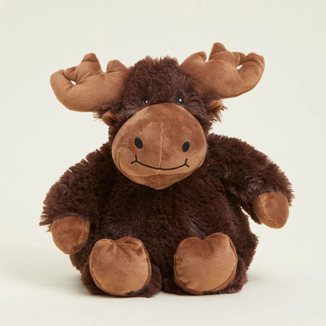 Plush moose toy on a white background