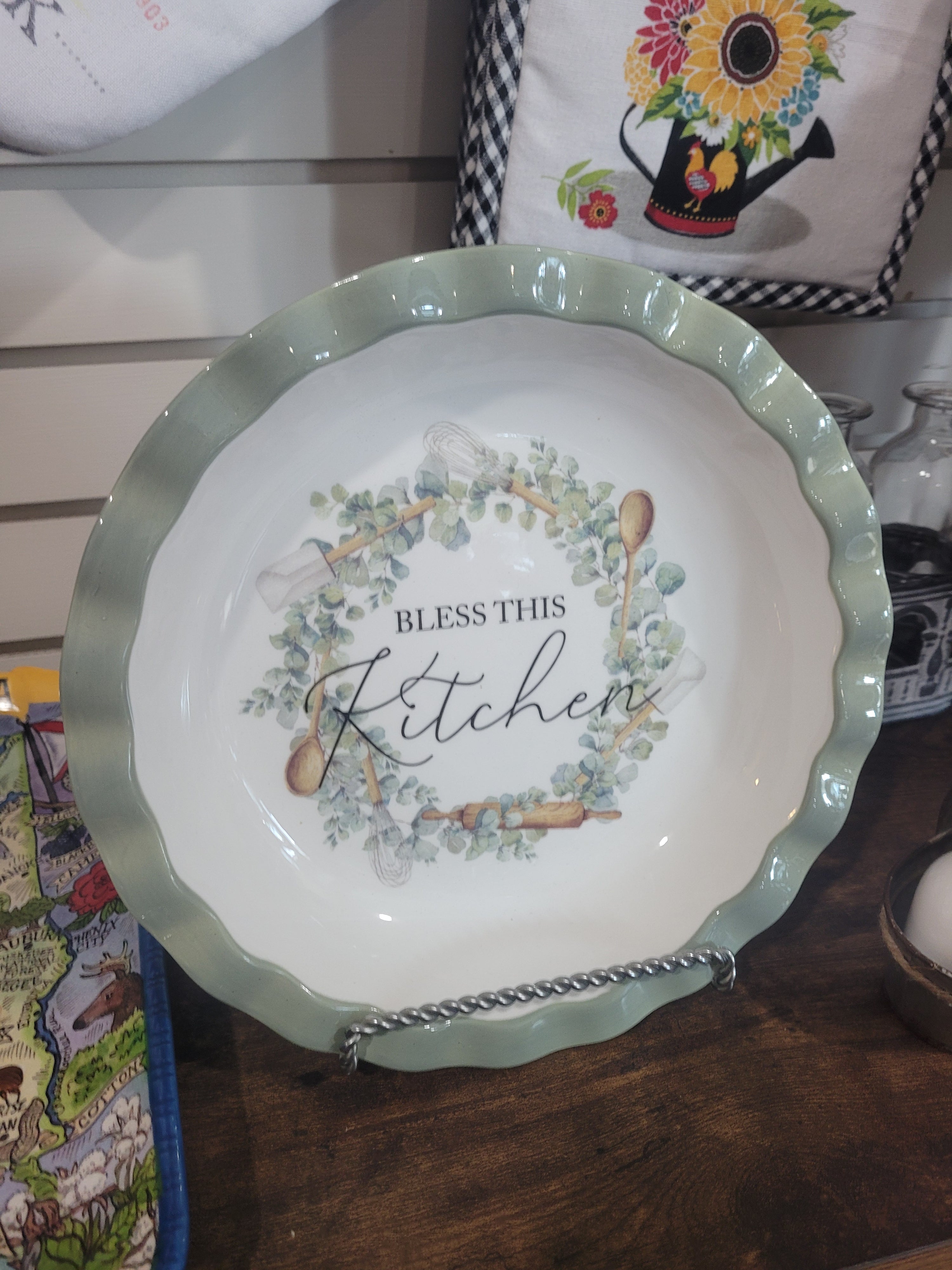 Bless This Kitchen Stoneware Pie Dish