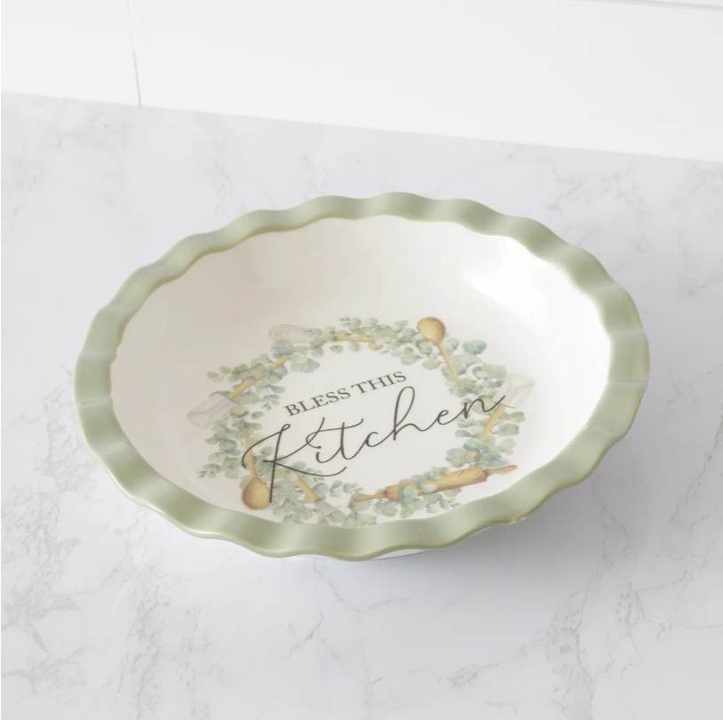 Bless This Kitchen Stoneware Pie Dish