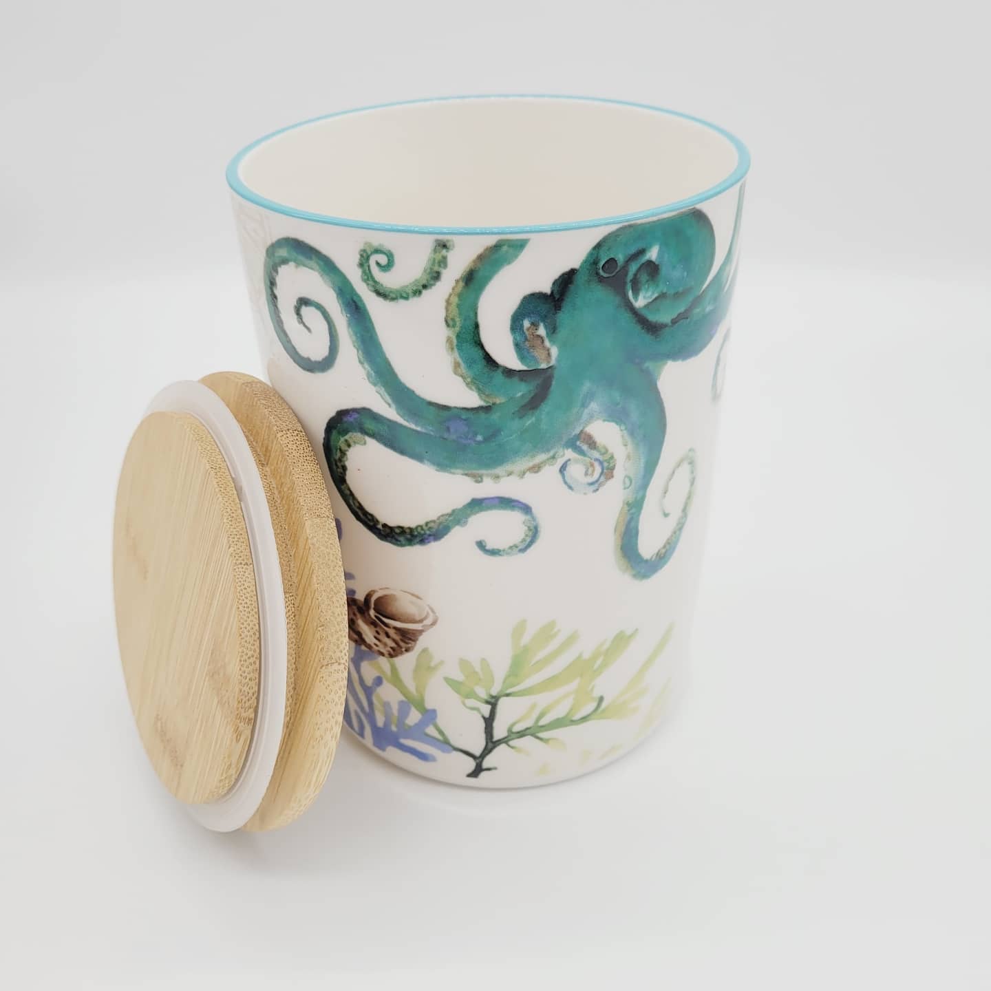 OCTOPUS CERAMIC CONTAINER WITH BAMBOO LID