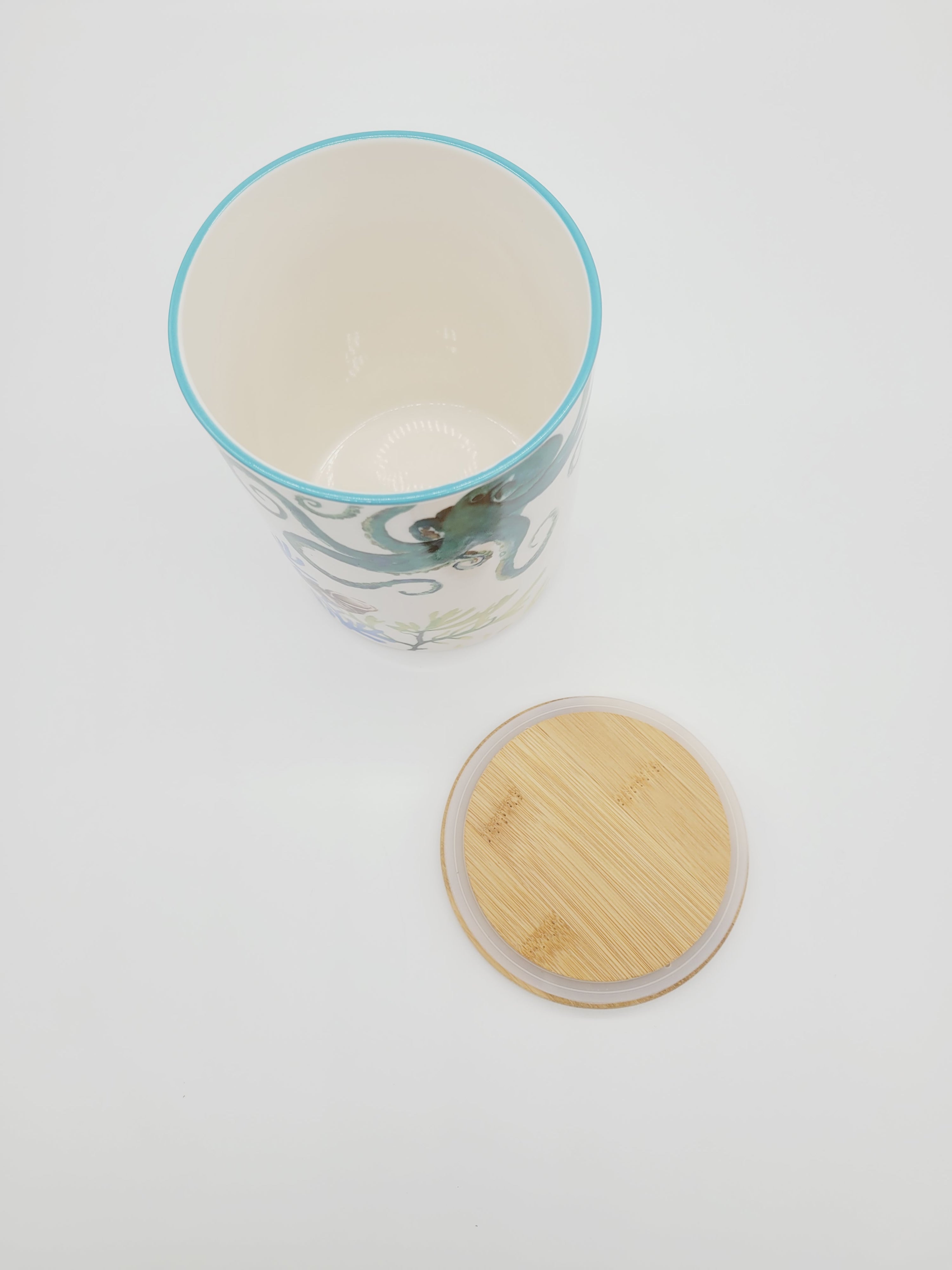 OCTOPUS CERAMIC CONTAINER WITH BAMBOO LID