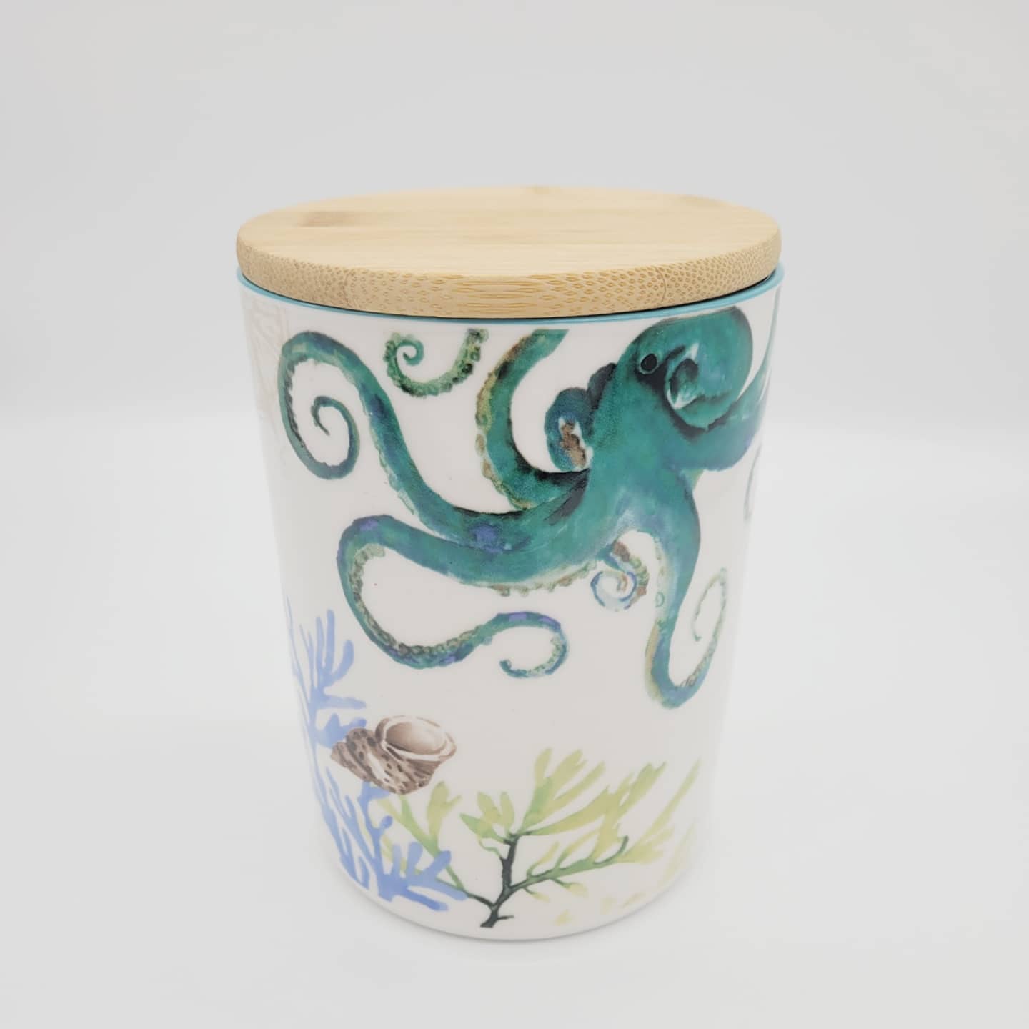 OCTOPUS CERAMIC CONTAINER WITH BAMBOO LID