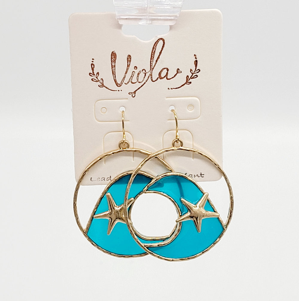 STARFISH AND WAVE CIRCLE EARRINGS