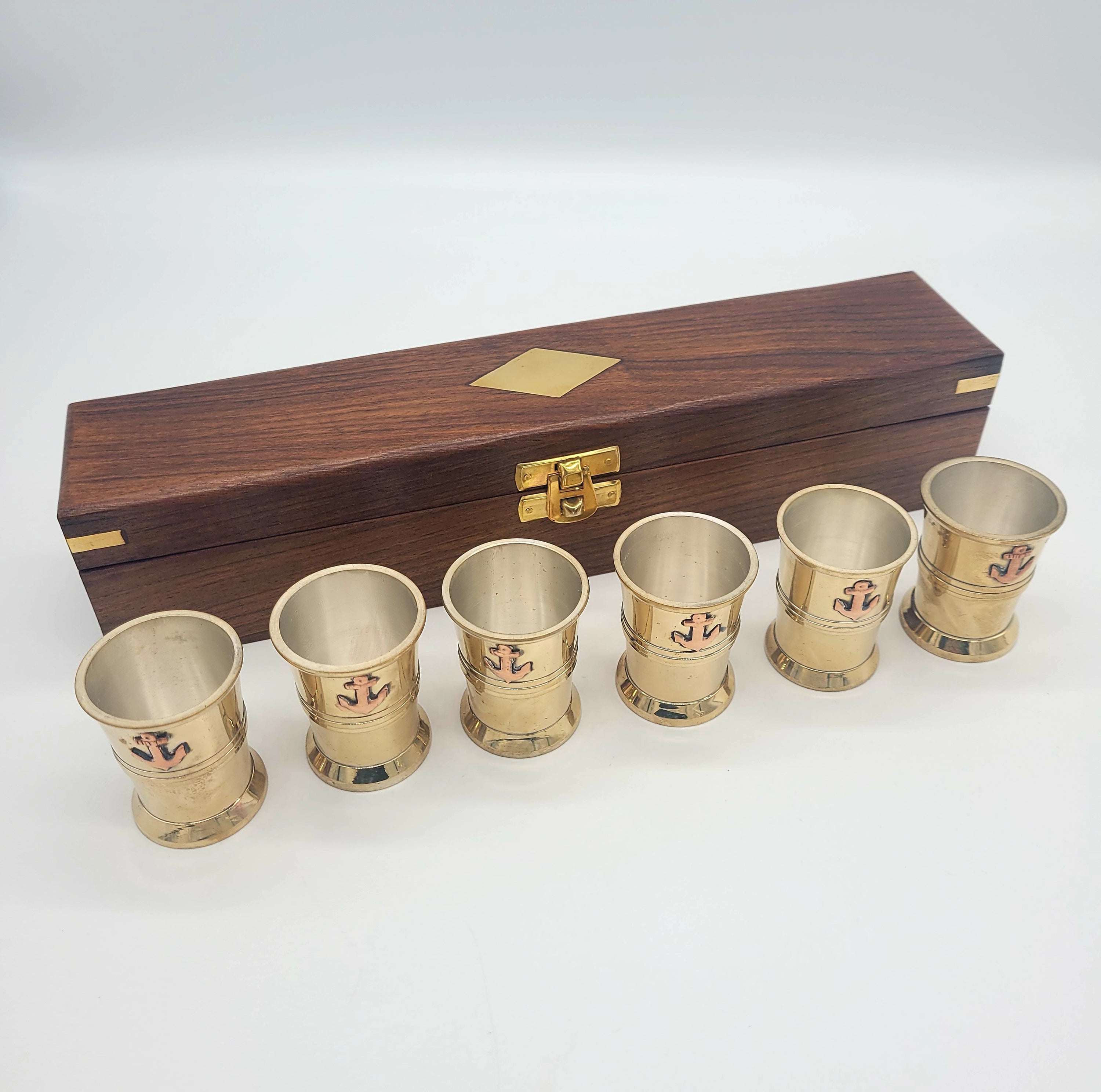 Anchors Away Brass Shot Glass gift set