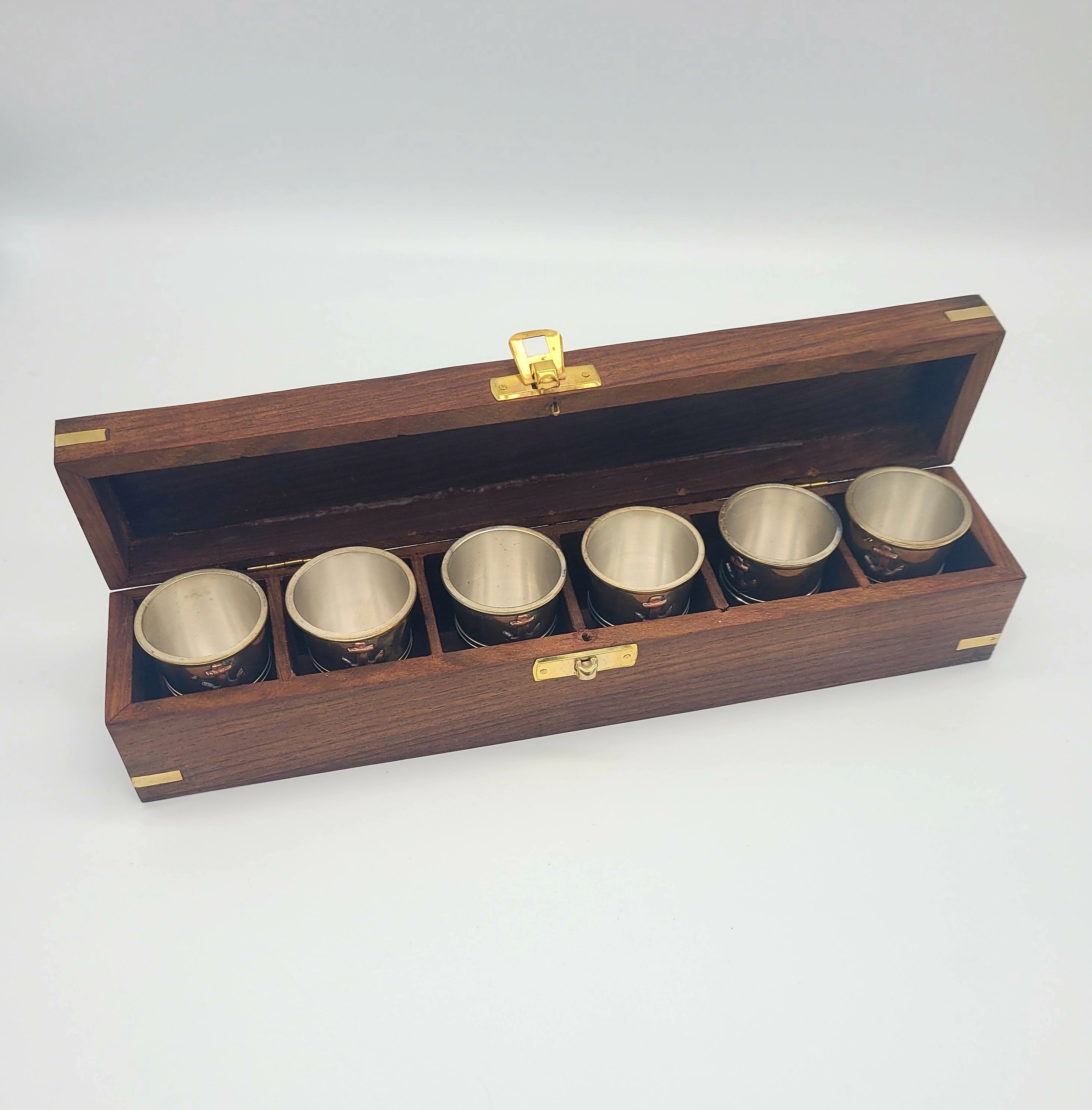 Anchors Away Brass Shot Glass gift set