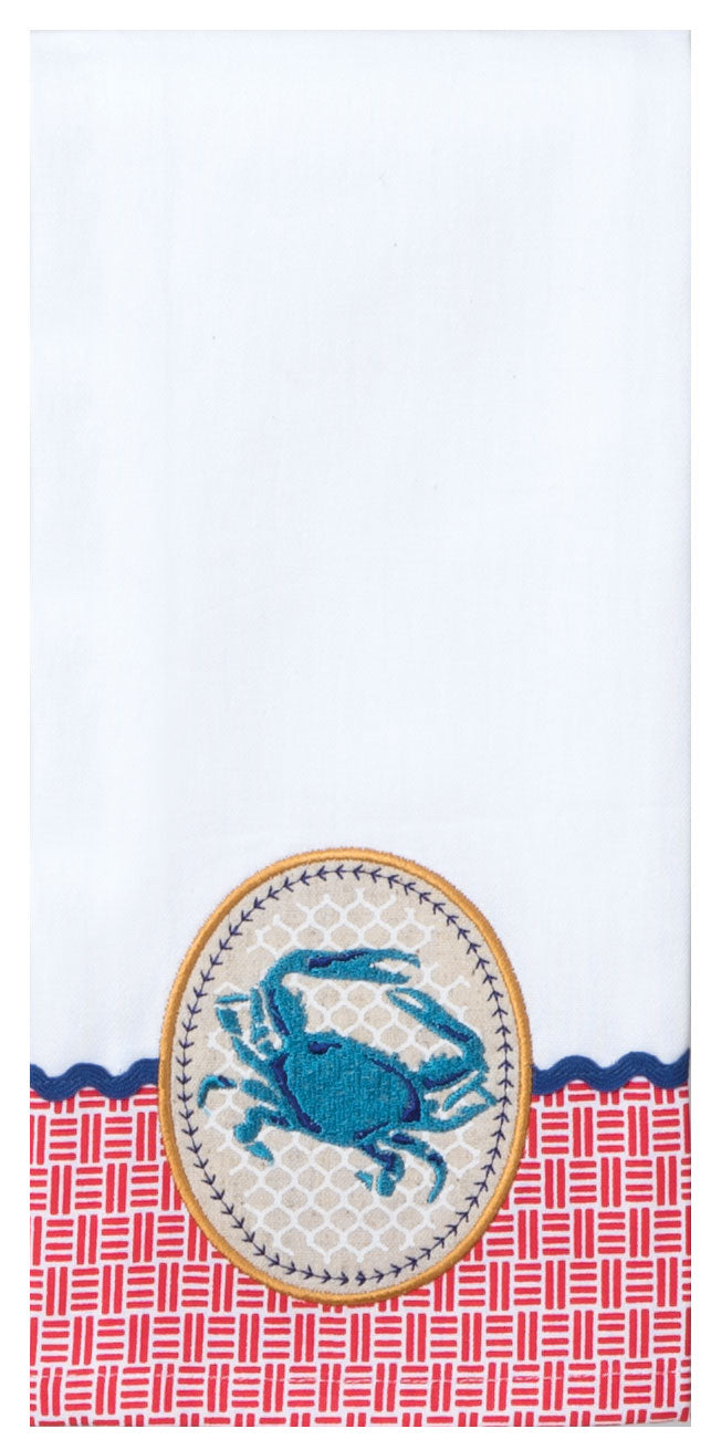 Fresh Catch Crab Embroidered Tea Towel