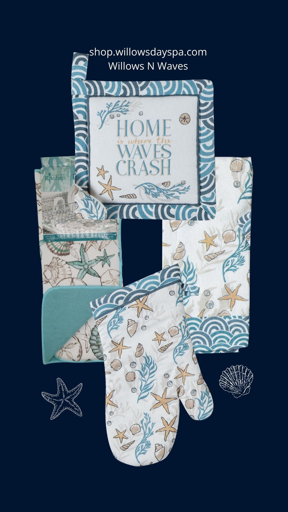 GOLDEN SEAS STARFISH AND SEASHELLS DESIGN POTHOLDER